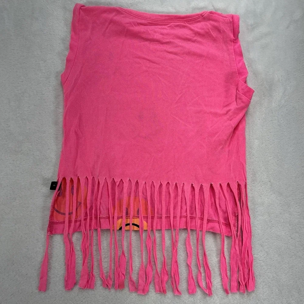 Flowers by Zoe Fringe Tank Girls 4 Smiley Face Pink Hippie Retro Festival Fun‎